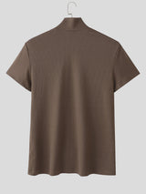 Mens Solid Color Textured Deep V Short Sleeve T-Shirt SKUL18934