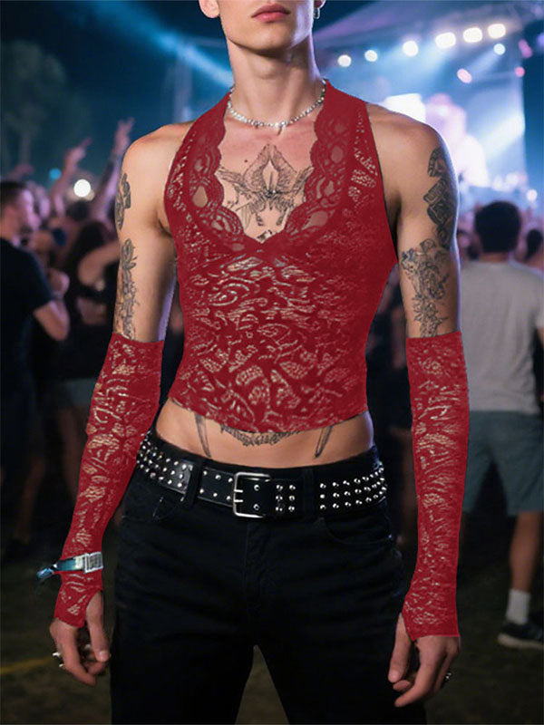 Men's Sheer Lace Cropped Tank SKUL22315