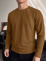 Men's Minimalist Clean-Fit Daily Casual Curved Raglan Seam Ribbed Crewneck T-shirt SKUL84074
