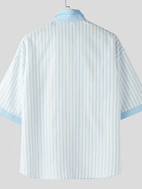 Men's Fun Print Striped Short Sleeve Shirt SKUL46148