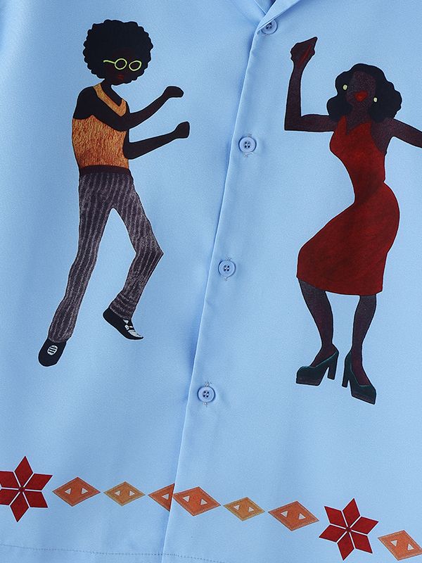 Men's Retro Soul Dance Graphic Cuban Collar Shirt SKUL55490