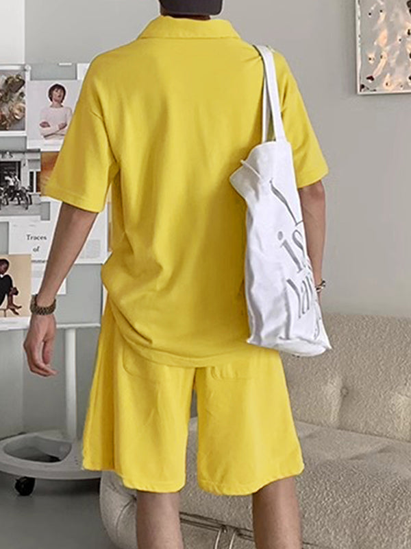Mens Solid Color Short-Sleeve Two Pieces Outfit SKUL08491