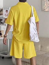 Mens Solid Color Short-Sleeve Two Pieces Outfit SKUL08491