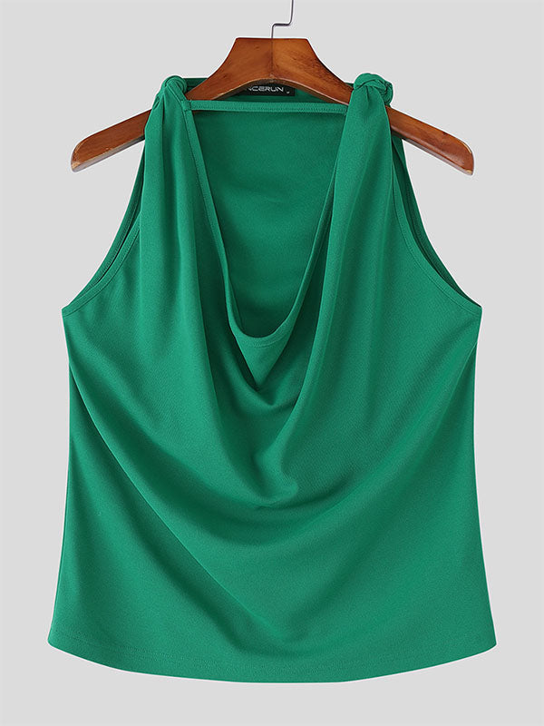 Mens Solid Color Textured Twist Design Tank SKUL12457