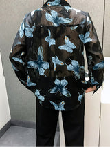 Mens Butterfly Print Sheer Long Sleeve Shirt SKUK68196