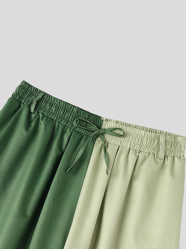 Men's Vintage Zen Two Tone Pine Tree Print Drawstring Wide Leg Pant SKUL70394