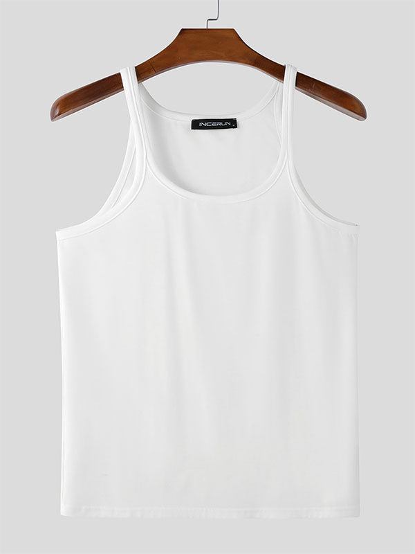 Mens Solid Color Casual Slightly Sheer Tank SKUL01339