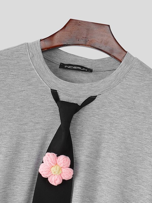 Men's 3D Floral Decor Knit Long Sleeve T-Shirt SKUL39786