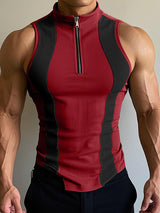 Mens Casual Color-Block Half-Zip Tank SKUK99932