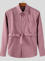 Men's Solid Belt Patchwork Long Sleeve Shirt SKUL32852