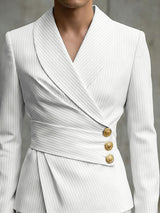 Men's Asymmetrical Placket Striped Metal Button Long Sleeve Blazer SKUL43977