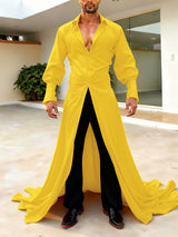 Men's Deconstructed Long Hem Floor Length Long Sleeve Shirt SKUL37703