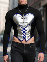 Men's Heart Color Block Drawstring Cropped Long Sleeve T Shirt SKUL30338