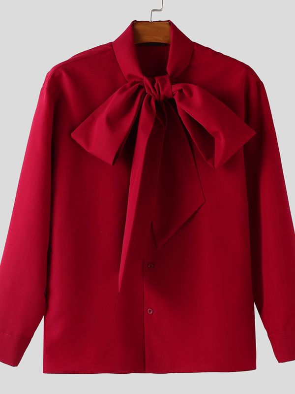 Men's Bow Tie Long Sleeve Shirt SKUL37606