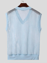 Mens Solid Mesh See Through Sleeveless Vest SKUK56406