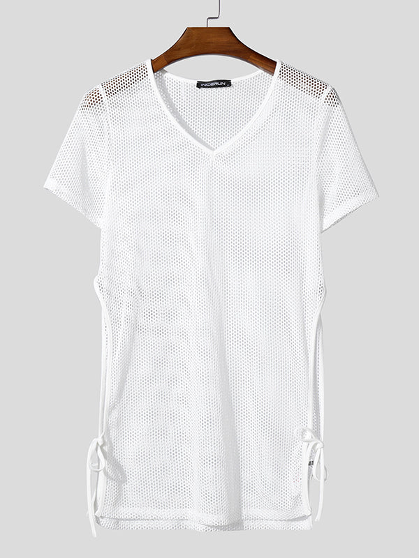 Mens Sheer Mesh Side Slit Short Sleeve T-Shirt SKUL04314