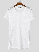 Mens Sheer Mesh Side Slit Short Sleeve T-Shirt SKUL04314