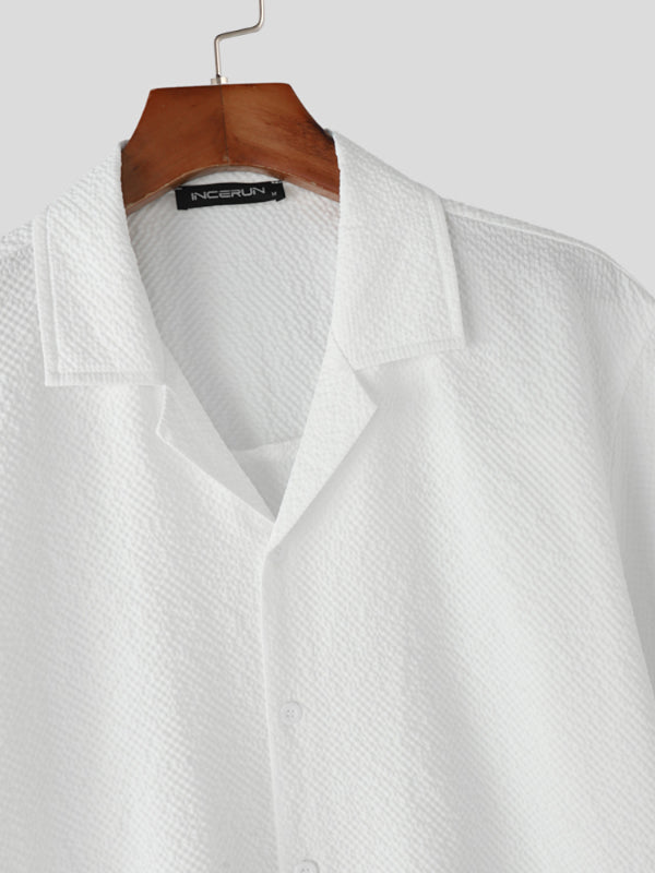 Mens Solid Color Textured Short-Sleeve Shirt SKUL11804