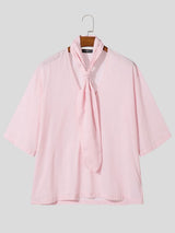 Men's Avant-Garde Tie-Neck Draped Boxy T-shirt SKUL60233