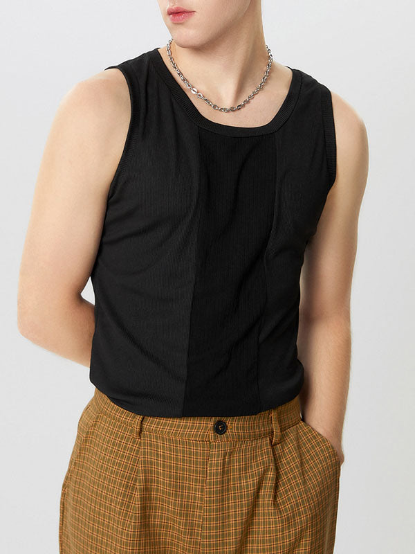 Mens Rib-Knit Patchwork Sleeveless Vest SKUK35400