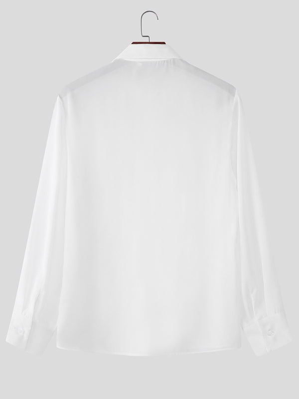 Men's Bow Tie Lace-Up Long Sleeve Shirt SKUL24189