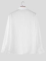 Men's Bow Tie Lace-Up Long Sleeve Shirt SKUL24189