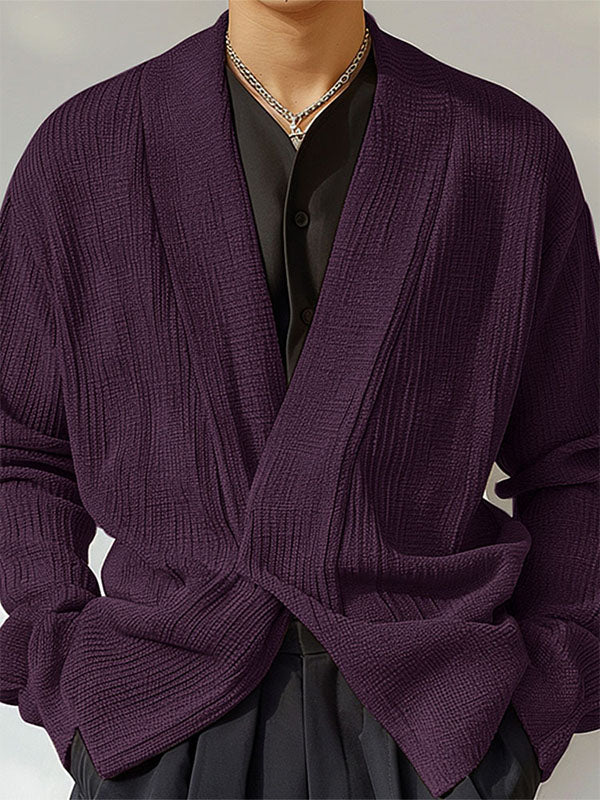 Mens Textured Deep V Neck Cardigan SKUK72744