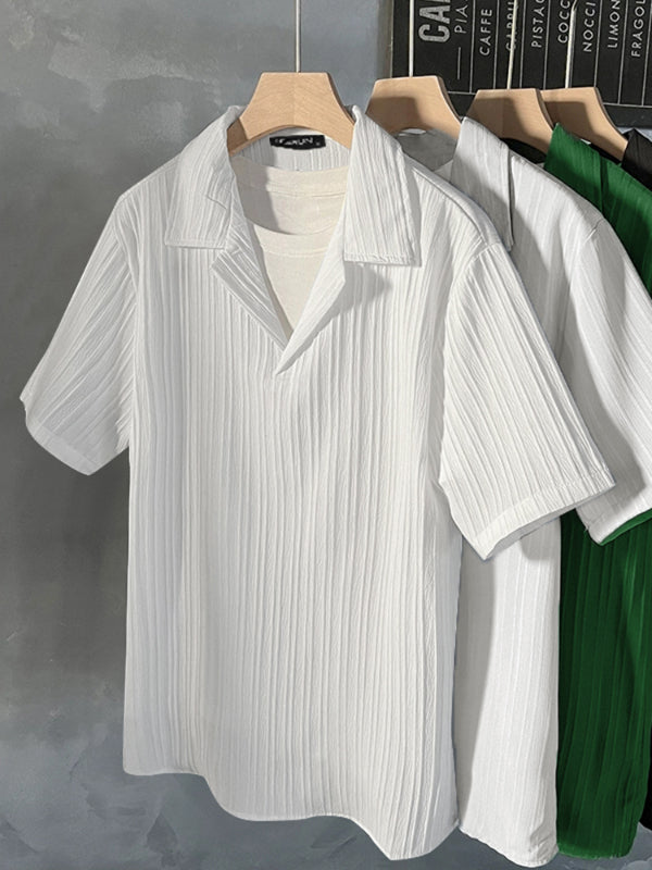 Mens Solid Color Textured Short Sleeve Shirt SKUL21433