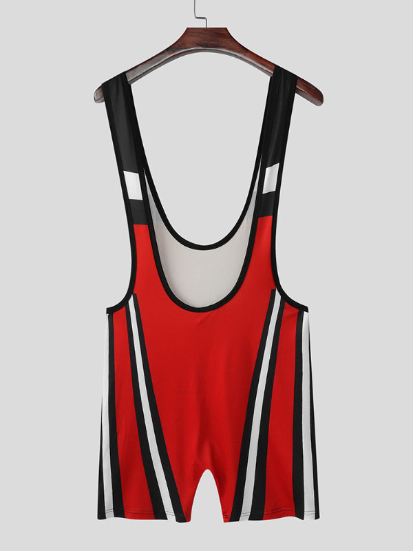 Mens Hollow-Out Contrast Color Sleeveless Bodysuit SKUL15571