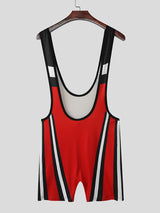 Mens Hollow-Out Contrast Color Sleeveless Bodysuit SKUL15571