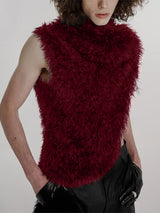 Mens Faux Fur High Neck Sleeveless Tank SKUK96898