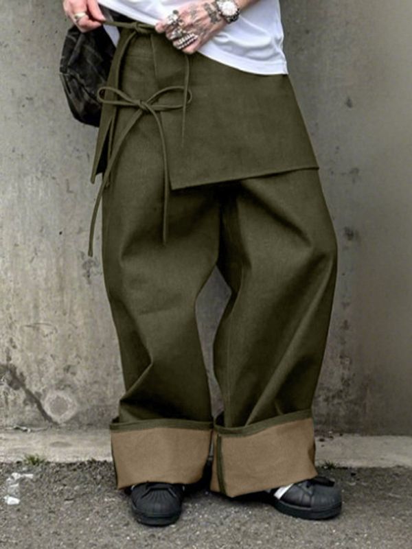 Men's Contrast Tie Rope Apron Style Loose Pant SKUL51261
