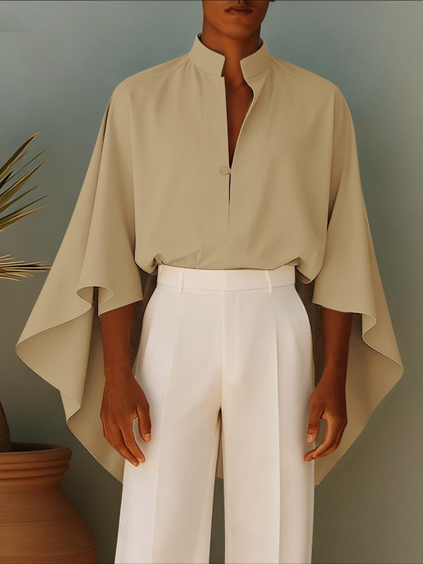 Men's Solid Color Stand Collar 3/4 Length Sleeve Shirt SKUL41045