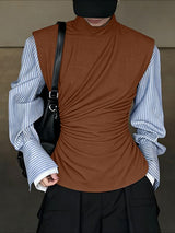 Men's Back Tie Ruched Half High Neck Tank SKUL48642