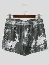 Men's Faux Denim Splatter Print High-Waisted Booty Short SKUL75678