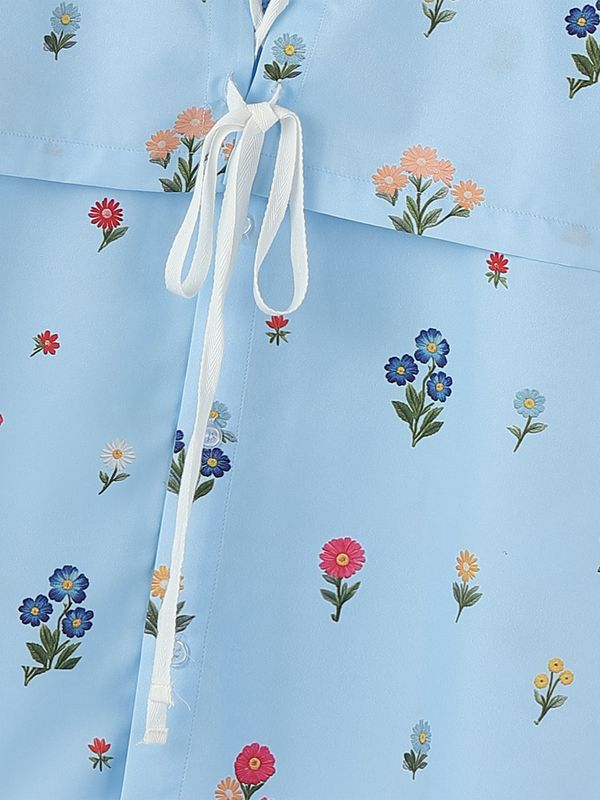 Men's Floral Print Drawstring Half Sleeve Shirt SKUL53142