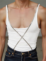 Mens Solid Color Strap Cross Sleeveless Tank SKUL03761