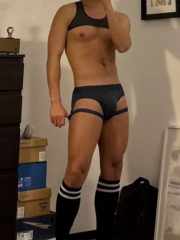 Men's Avant-Garde Dual-Strap Construction Lateral Cutouts Short SKUL58755