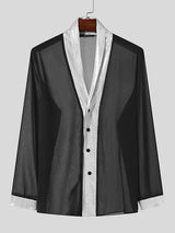 Mens Glitter Element Color-Block Long-Sleeve Shirt SKUK85763