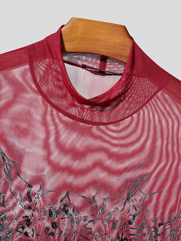 Men's Dark Style Print Sheer Long Sleeve T-shirt SKUL50521