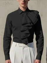 Men's Solid Color Ruffle Patchwork Long Sleeve Shirt SKUL42286