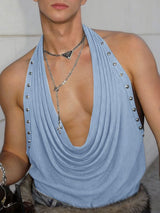 Men's Avant-Garde Ribbed Studded Cowl Halter Tank SKUL57506