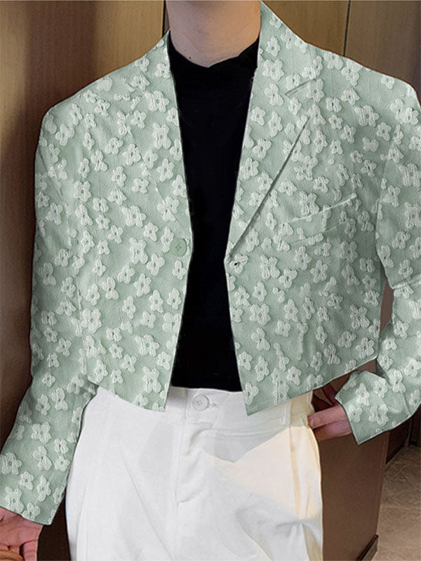 Men's Jacquard Texture Cropped Long Sleeve Blazer SKUL25814