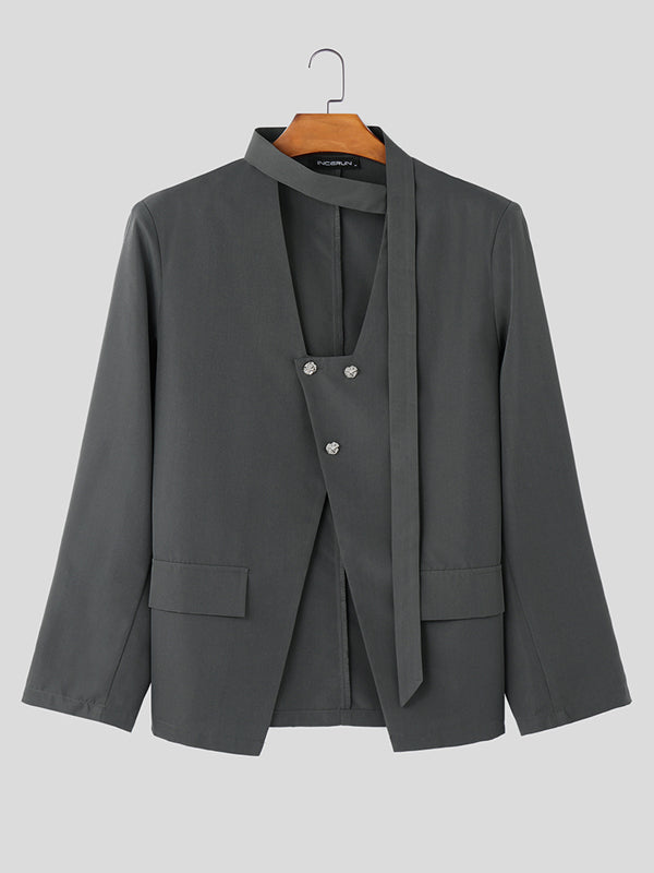 Mens Hollow Out Design Tie Long Sleeve Blazer SKUK80360