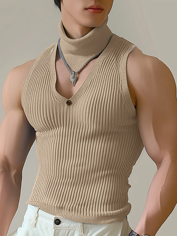 Mens Solid Textured V-Neck Sleeveless Vest SKUK63980