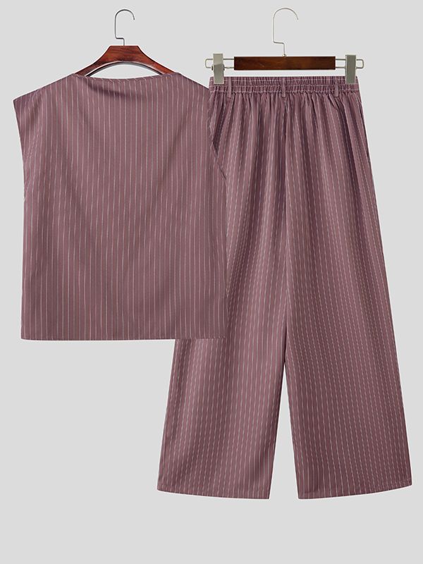 Men's Striped One-Shoulder Two Pieces Outfit SKUL35006