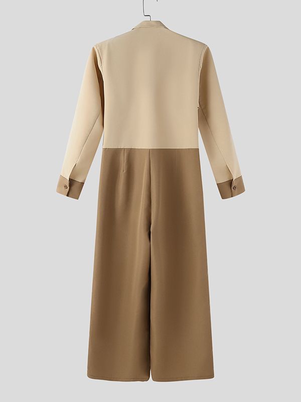 Men's Casual Contrast Color Long Sleeve Jumpsuit SKUL48607