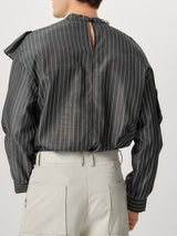 Mens Ruffle Patchwork Striped Long-Sleeve Shirt SKUK81212