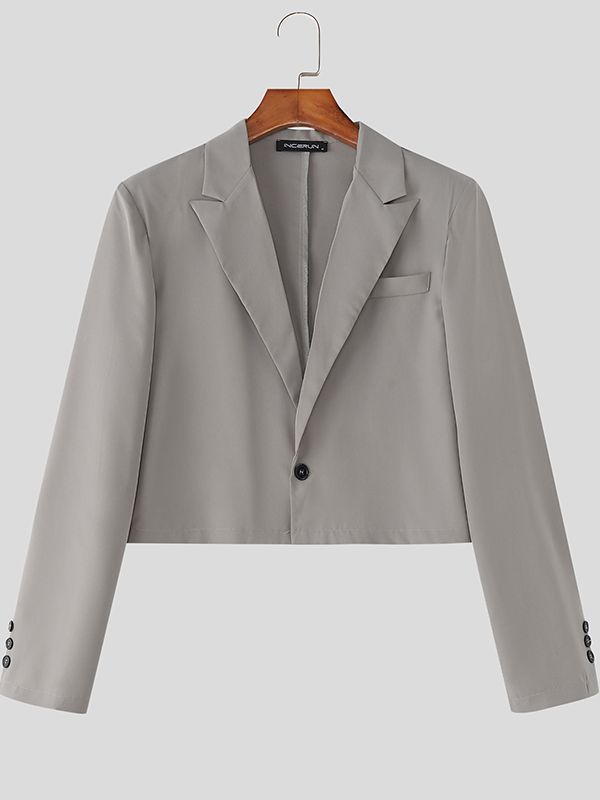 Men's Solid Color Cropped Long Sleeve Blazer SKUL50060
