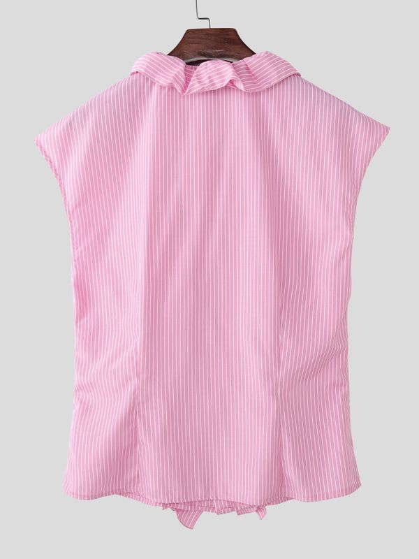 Men's Ruffle Design Striped Short Sleeve Shirt SKUL60110